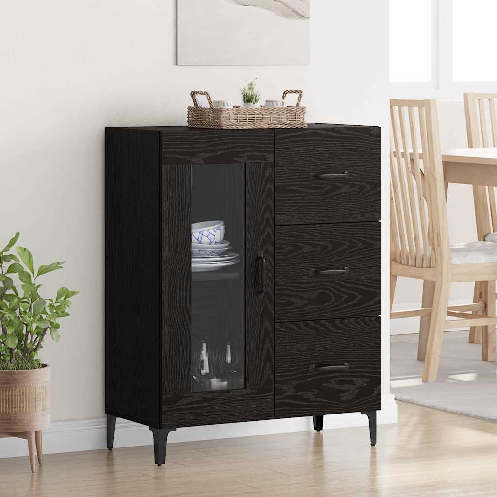 Sideboard Black Oak 69.5 x 34 x 90 cm Engineered Wood and Iron