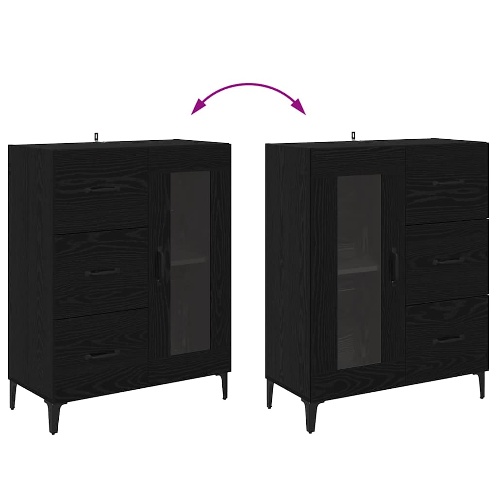 Sideboard Black Oak 69.5 x 34 x 90 cm Engineered Wood and Iron