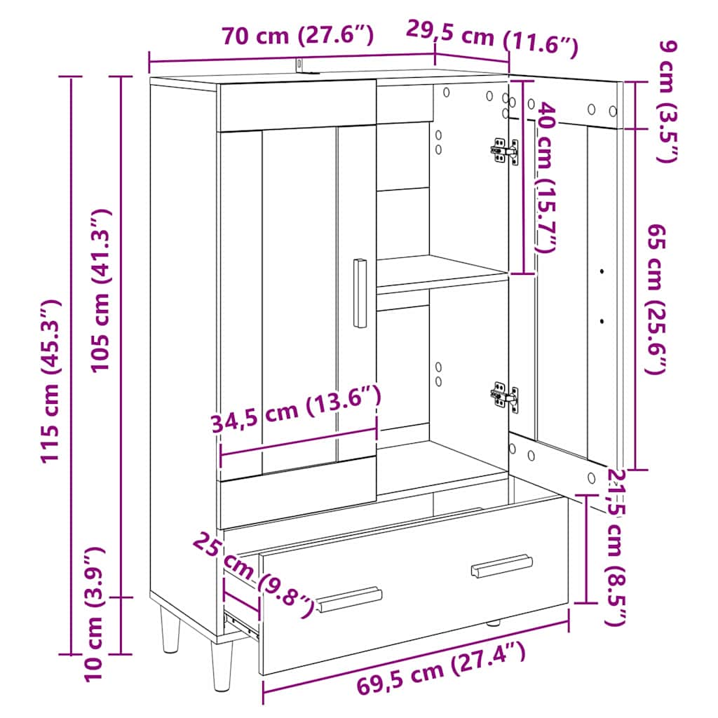 Highboard with Drawer Old Wood 70 x 31 x 115 cm Engineered Wood