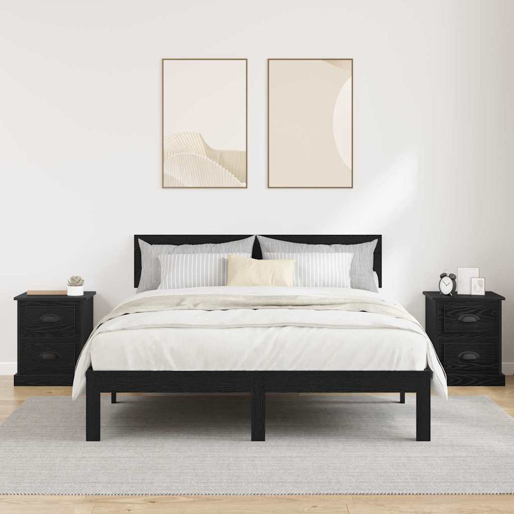 Bedside Cabinet with Drawer 2 pcs Black Oak 39 x 39 x 47.5 cm