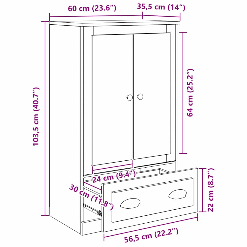 Highboard Old Wood 60 x 35.5 x 103.5 cm Engineered Wood