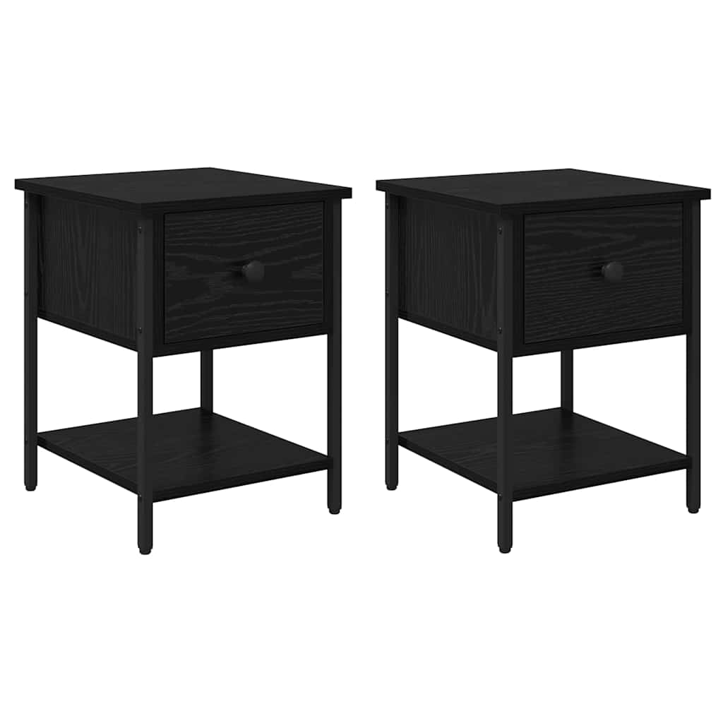 Bedside Table 2 pcs Black Oak 34 x 35.5 x 45 cm Engineered Wood