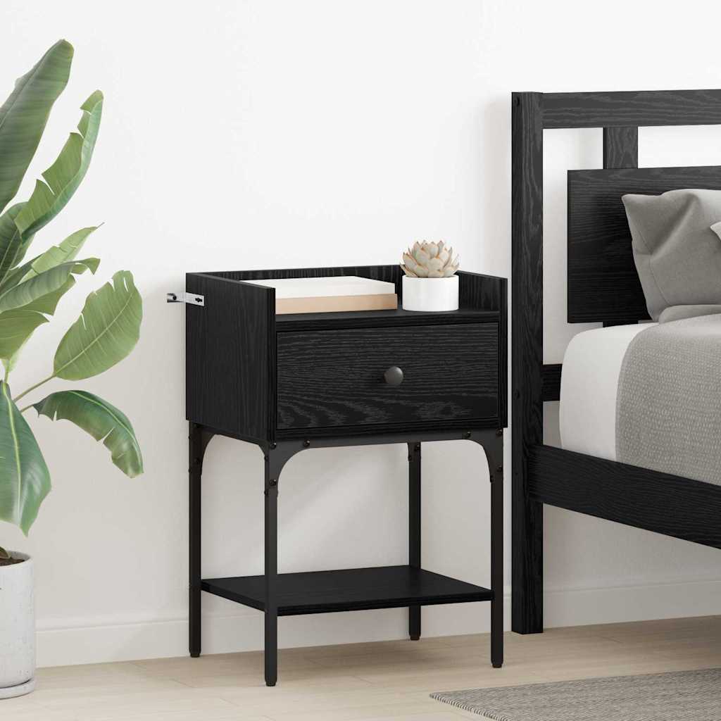 Bedside Table Black Oak 40 x 29 x 60 cm Engineered Wood