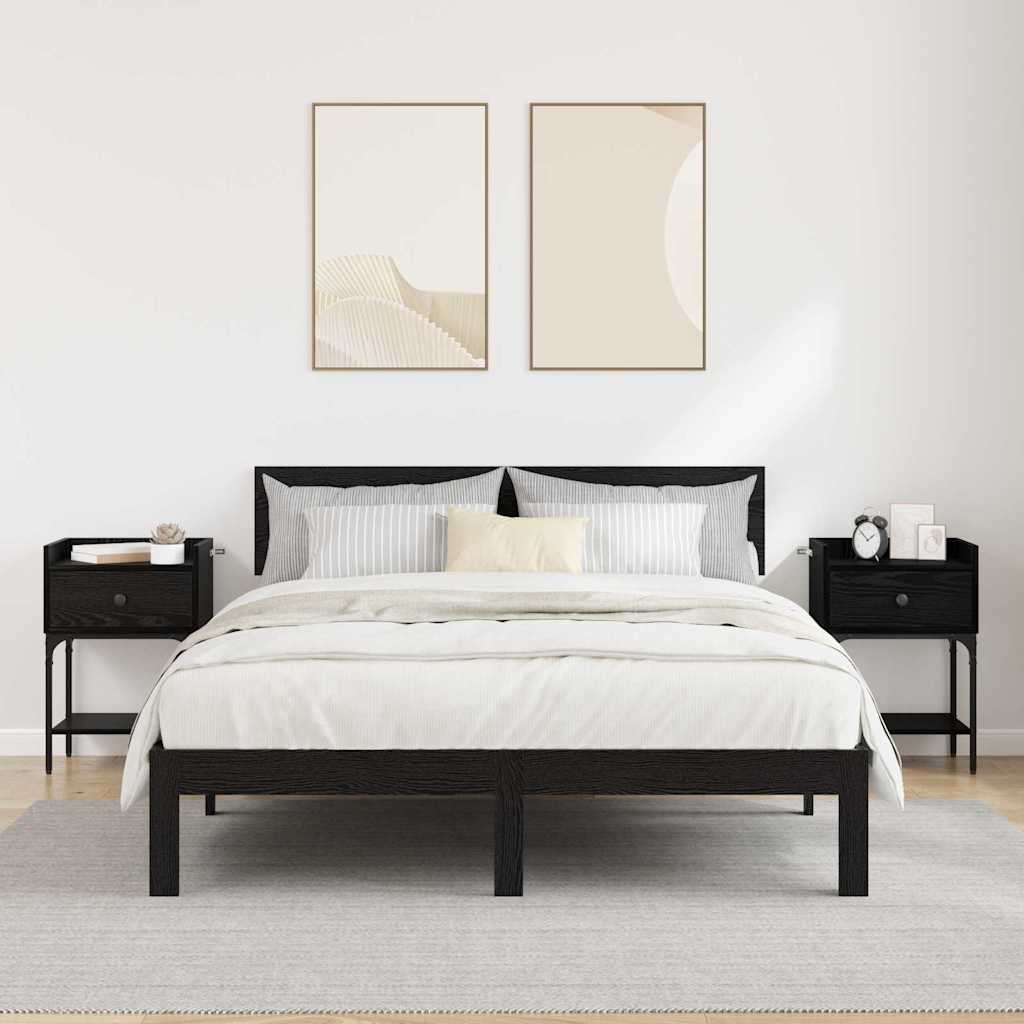 Bedside Table 2 pcs Black Oak 40 x 29 x 60 cm Engineered Wood