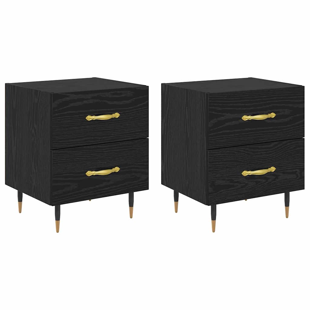 Bedside Cabinet with Drawer 2 pcs Black Oak 40 x 35 x 47.5 cm