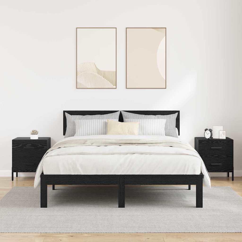 Bedside Cabinet with Drawer 2 pcs Black Oak 40 x 35 x 47.5 cm