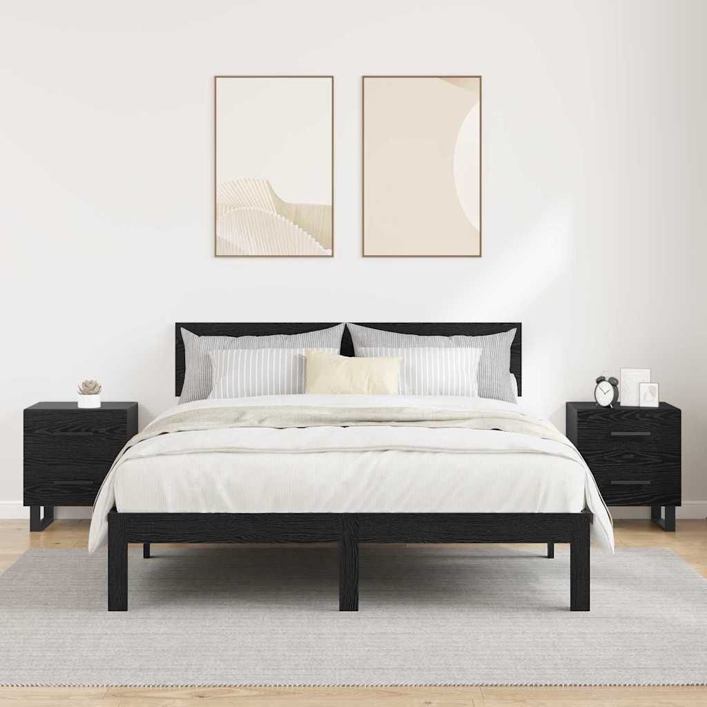 Bedside Cabinet with Drawer 2 pcs Black Oak 40 x 35 x 47.5 cm