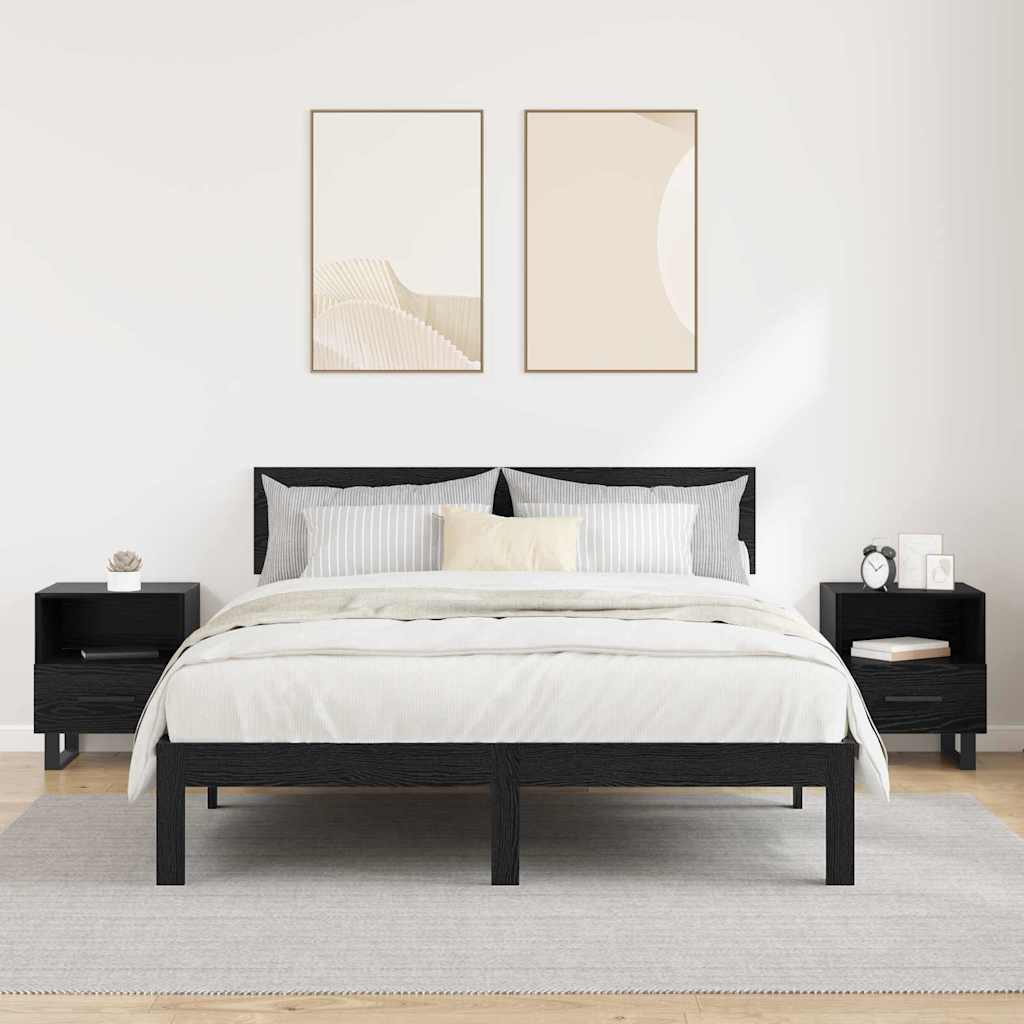 Bedside Cabinet with Drawer 2 pcs Black Oak 40 x 35 x 47.5 cm