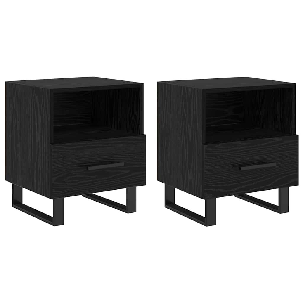 Bedside Cabinet with Drawer 2 pcs Black Oak 40 x 35 x 47.5 cm
