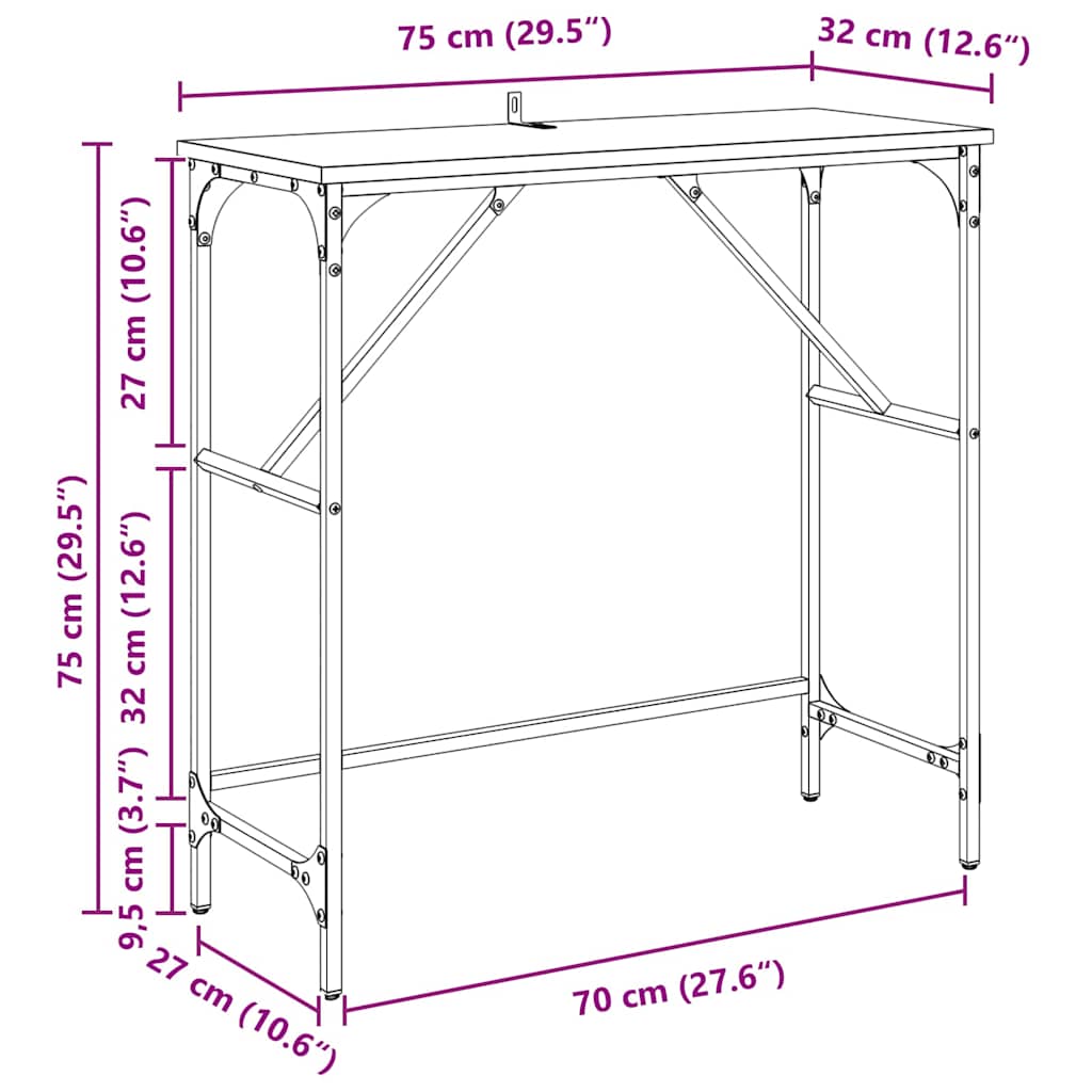 Console Table Artisan Oak 75 x 32 x 75 cm Engineered Wood
