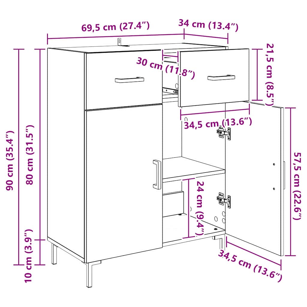 Sideboard Old Wood 69.5 x 34 x 90 cm Engineered Wood