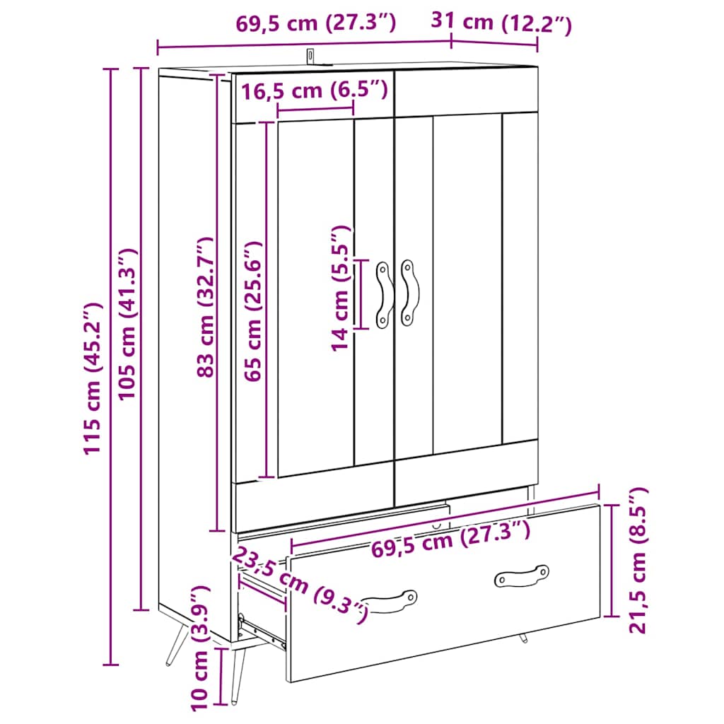 Highboard Old Wood 69.5 x 31 x 115 cm Engineered Wood and Glass