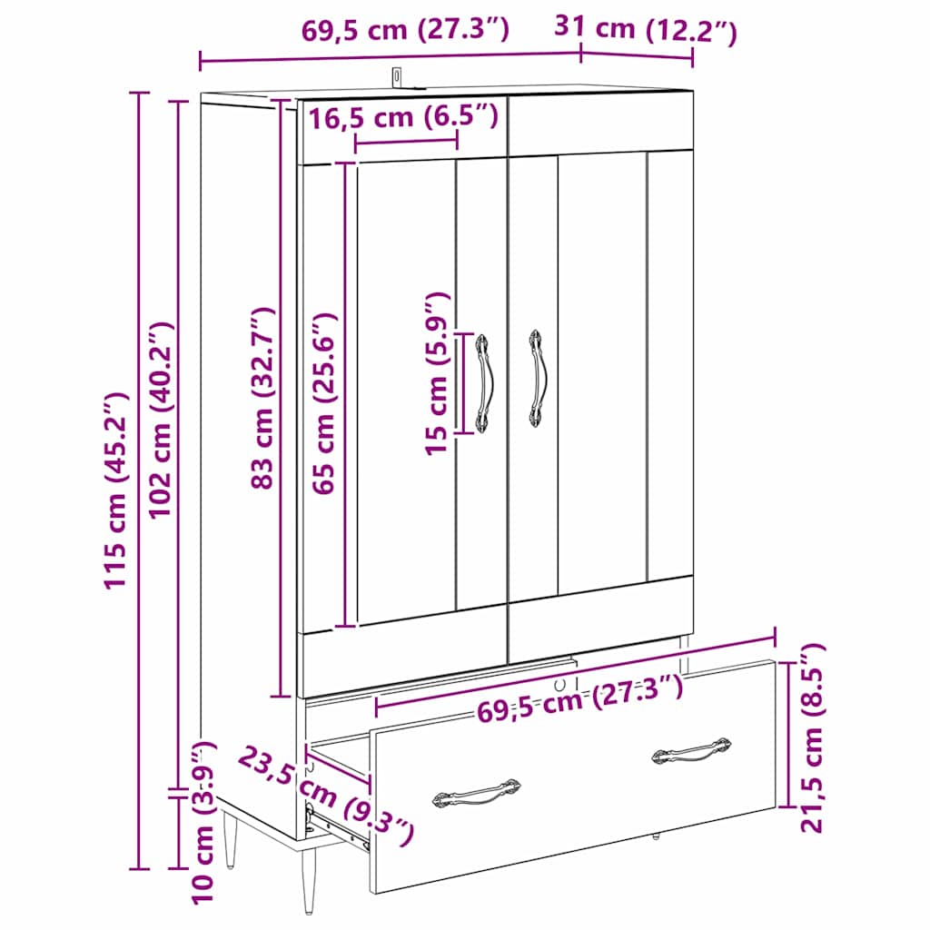 Highboard Old Wood 69.5 x 31 x 115 cm Engineered Wood