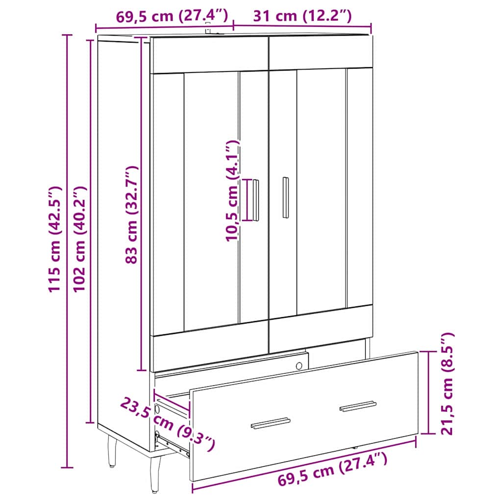 Highboard Artisan Oak 69.5 x 31 x 115 cm Engineered Wood