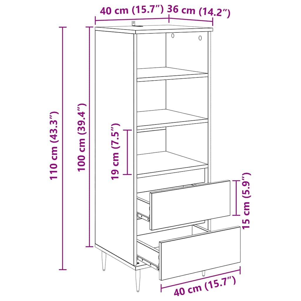Highboard with Drawer Old Wood 40 x 36 x 110 cm Engineered Wood