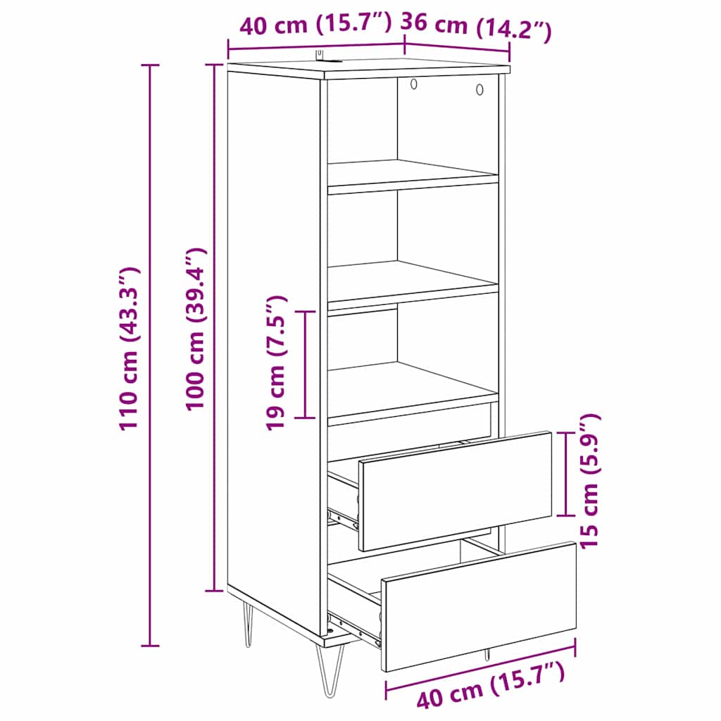 Highboard with Drawer Old Wood 40 x 36 x 110 cm Engineered Wood