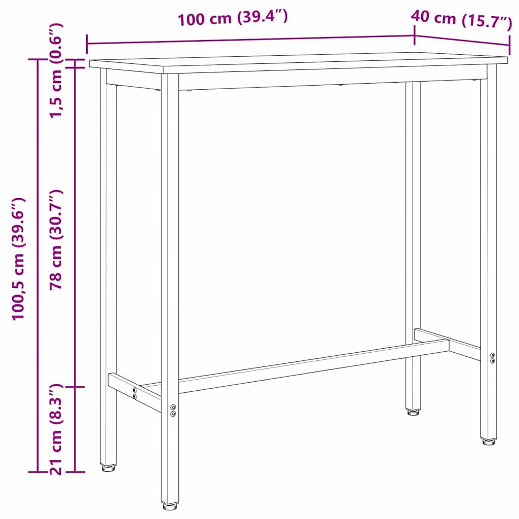 Table Artisan Oak 100 x 40 x 100.5 cm Engineered Wood and Steel