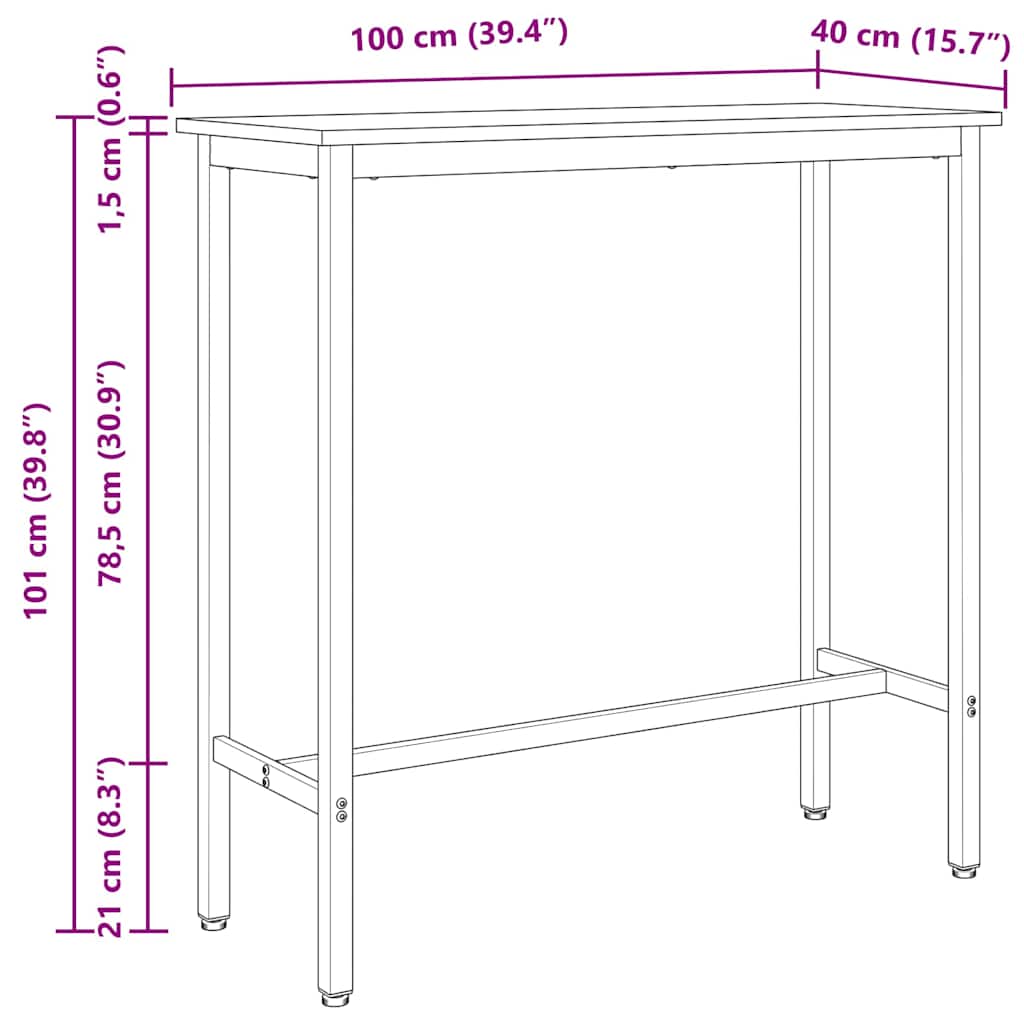 Table Natural 100 x 40 x 101 cm Engineered Wood and Steel