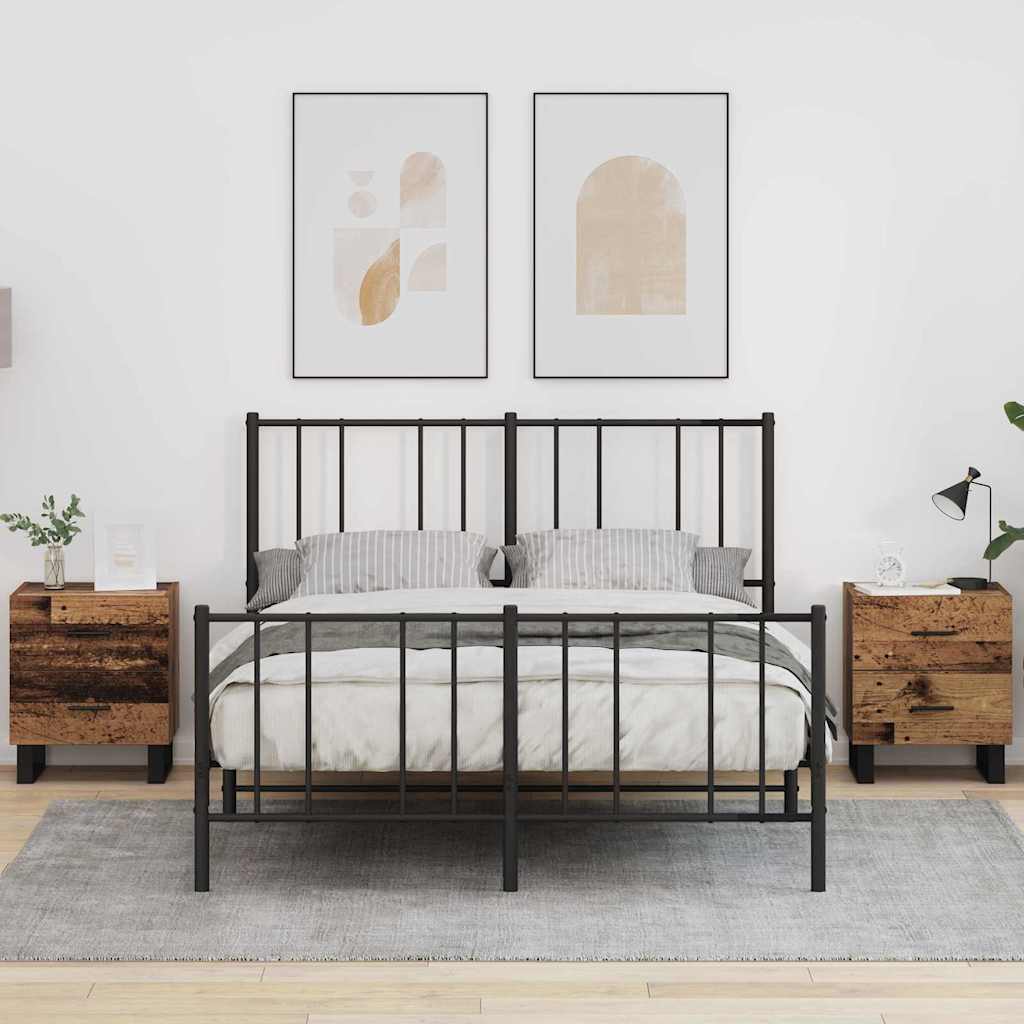 Bedside Cabinet 2 pcs Old Wood and Black 40 x 35 x 47.5 cm