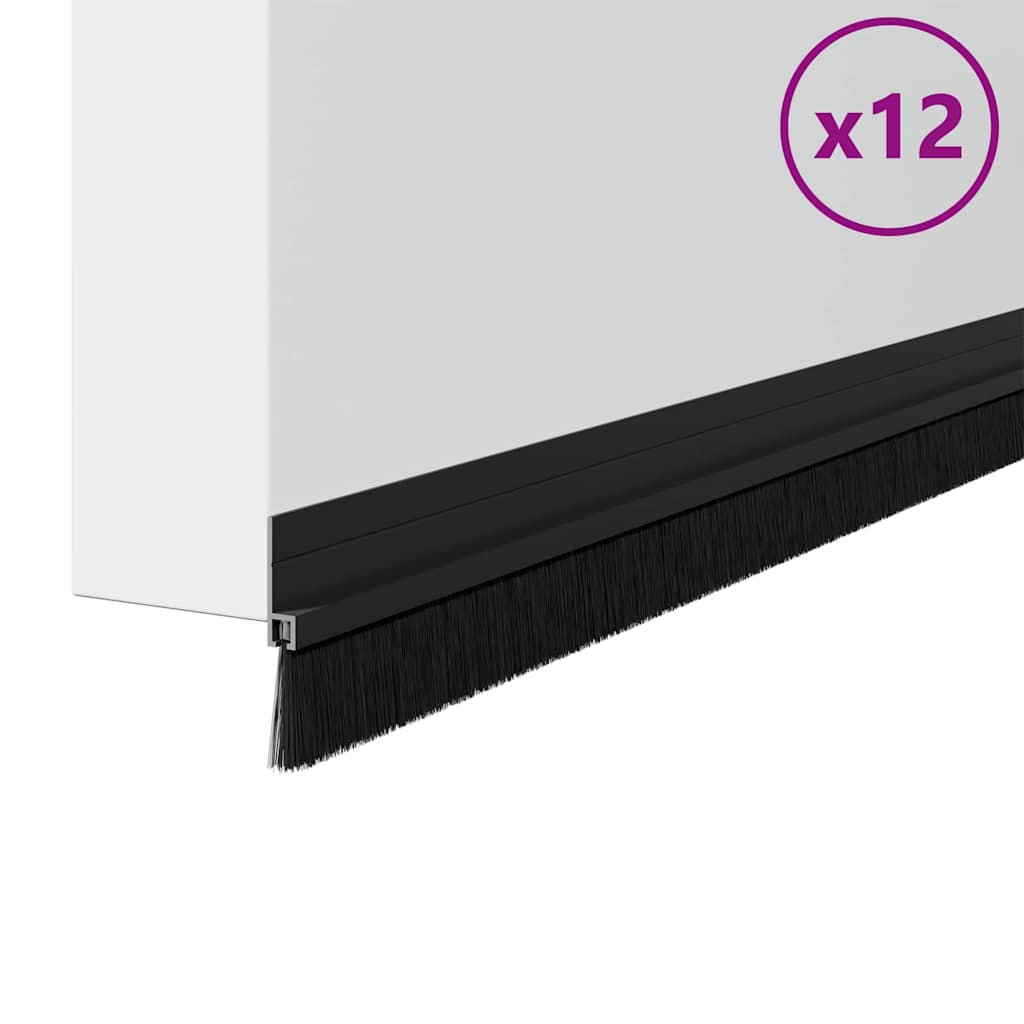 Self-adhesive Door Brush Seals 12 pcs Black 100 cm