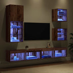 TV Wall Units with LED Wall-mounted 5 pcs Old Wood Engineered Wood