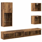 TV Wall Units with LED Wall-mounted 5 pcs Old Wood Engineered Wood