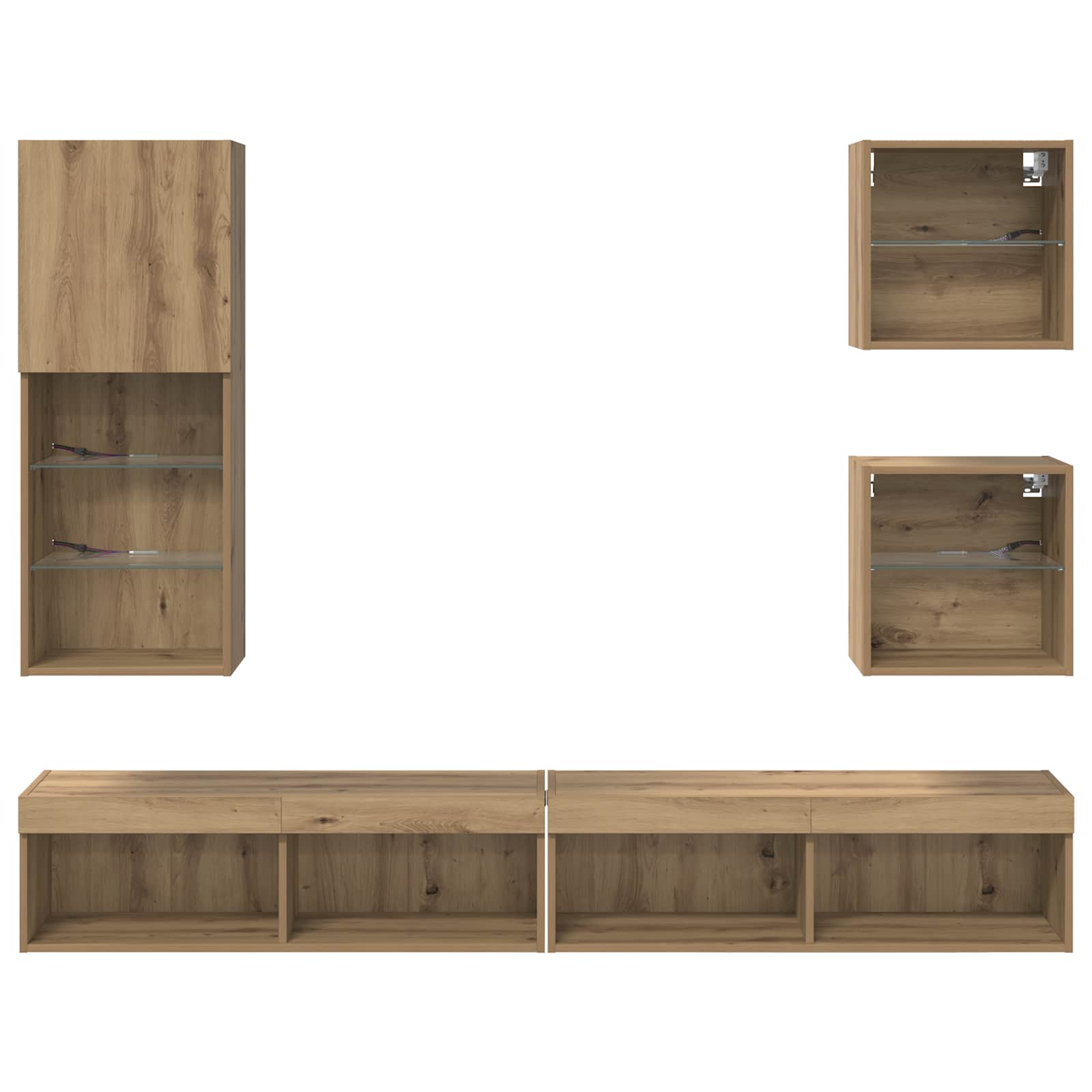 TV Wall Units with LED Wall-mounted 5 pcs Artisan Oak Engineered Wood