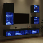 TV Wall Units with LED Wall-mounted 5 pcs Black Oak Engineered Wood