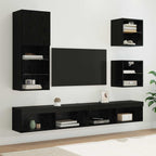 TV Wall Units with LED Wall-mounted 5 pcs Black Oak Engineered Wood