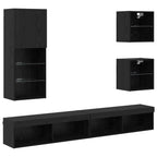 TV Wall Units with LED Wall-mounted 5 pcs Black Oak Engineered Wood