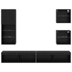 TV Wall Units with LED Wall-mounted 5 pcs Black Oak Engineered Wood