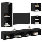 TV Wall Units with LED Wall-mounted 5 pcs Black Oak Engineered Wood