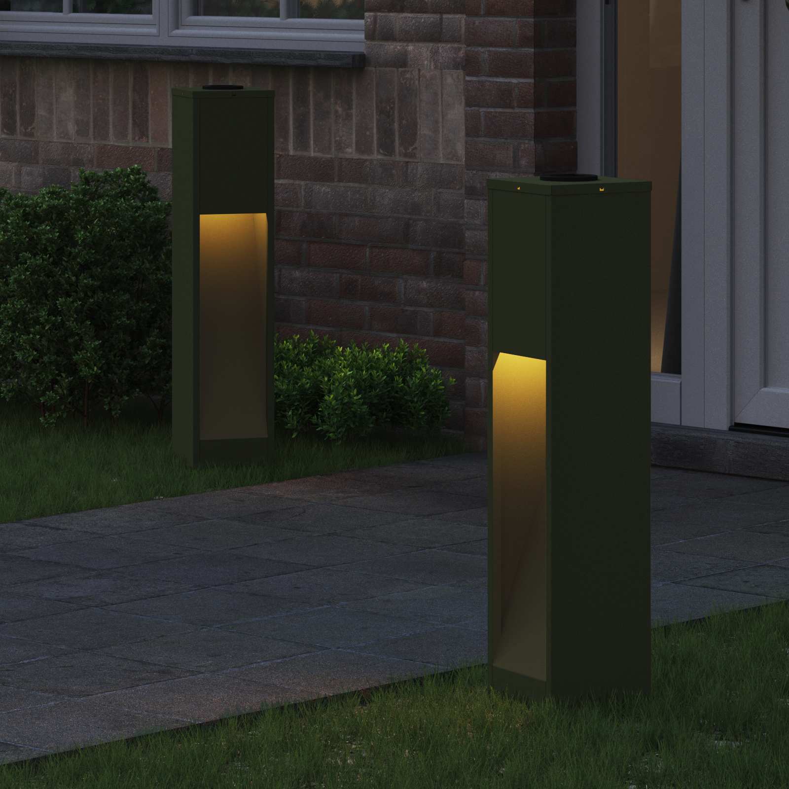 Solar Led Pathway Light 2 pcs Olive Green Cold Rolled Steel