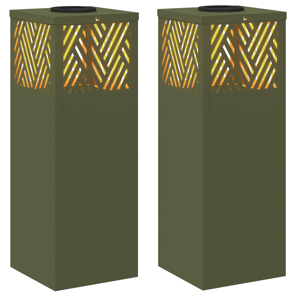 Solar LED Pathway Light 2 pcs Olive Green Cold Rolled Steel