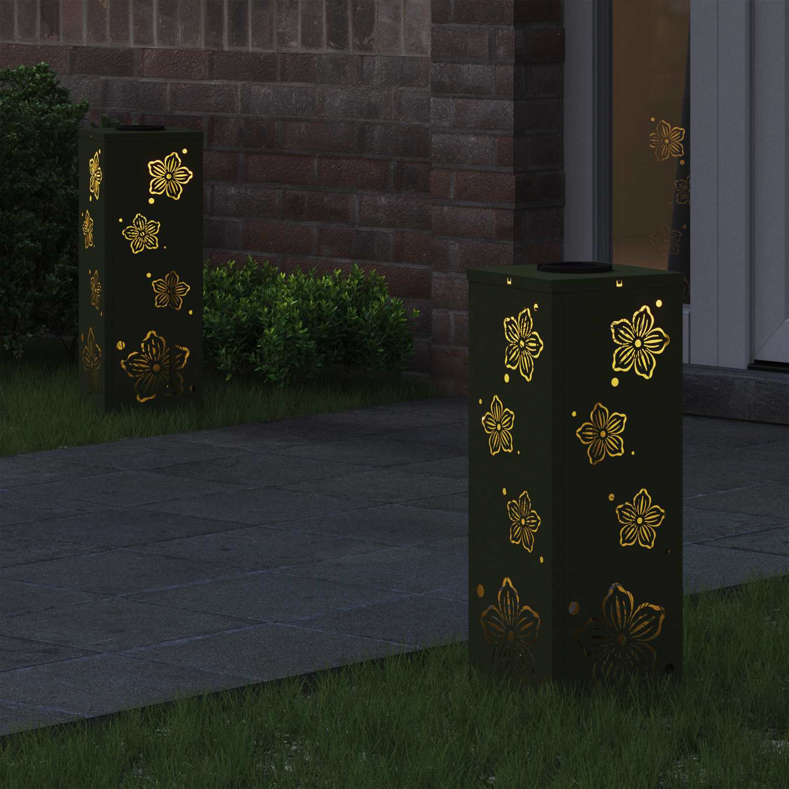 Solar LED Pathway Light 2 pcs Olive Green Cold Rolled Steel