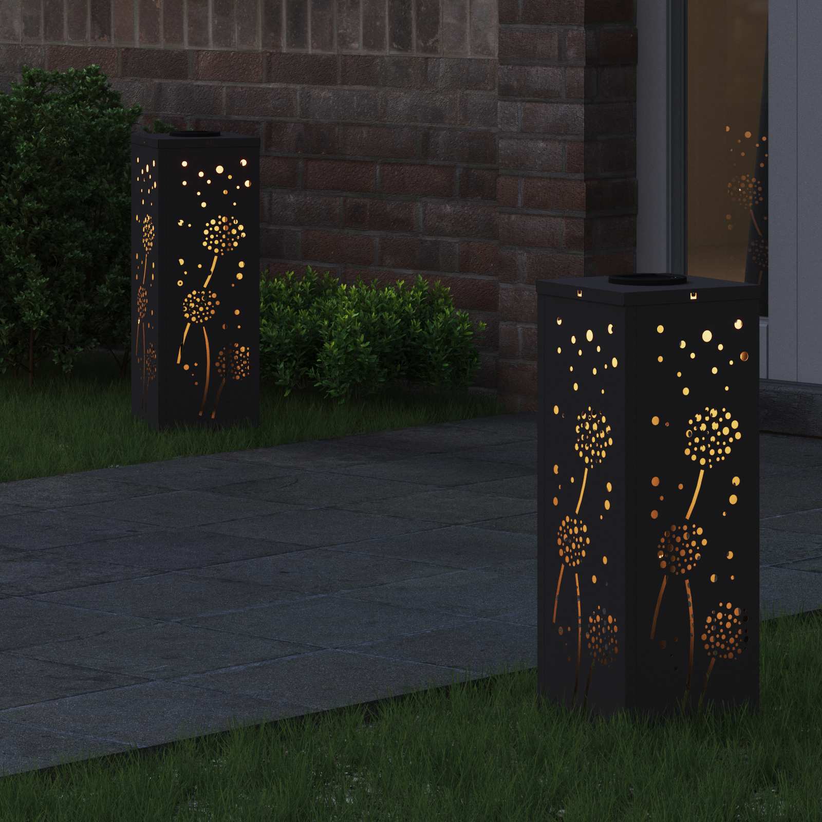 Solar LED Pathway Light 2 pcs Black Cold Rolled Steel