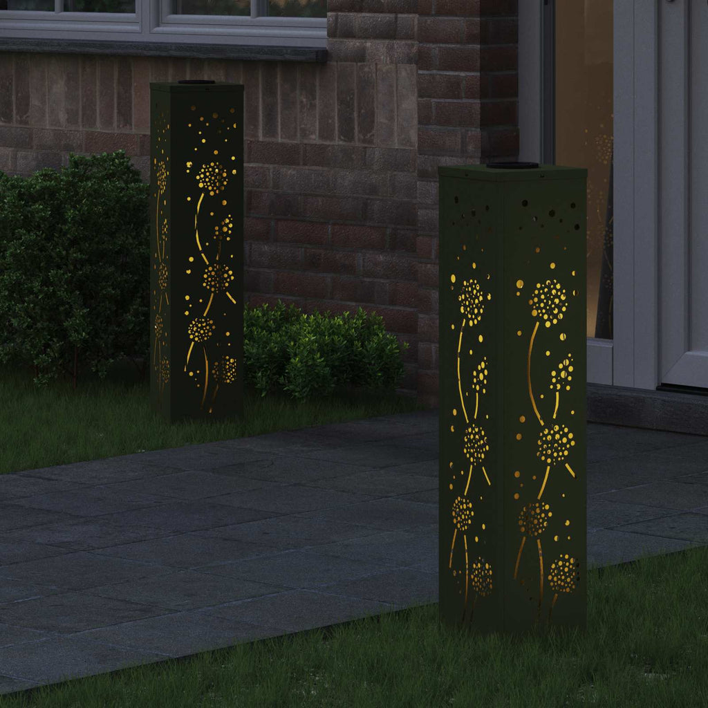 Solar LED Pathway Light 2 pcs Olive Green Cold Rolled Steel