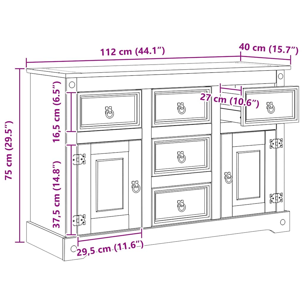 Storage Chests with Door White 112 x 40 x 75 cm Solid Pine Wood