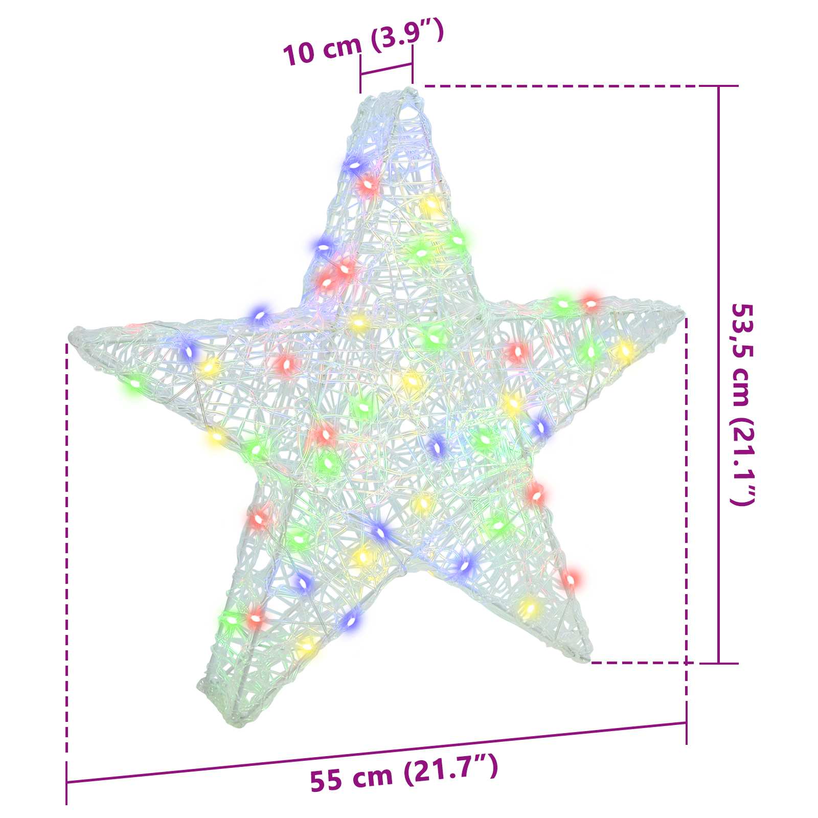 3D Star with 50 LEDs Multicolour 55 x 53.5 x 10 cm Acrylic