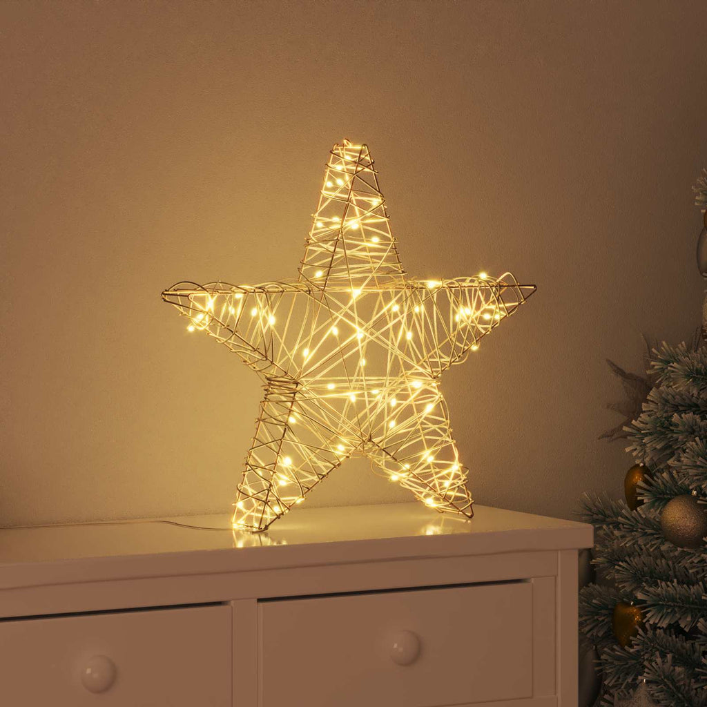 3D Star with 50 LEDs Warm white 55 x 52.5 x 9 cm Rattan