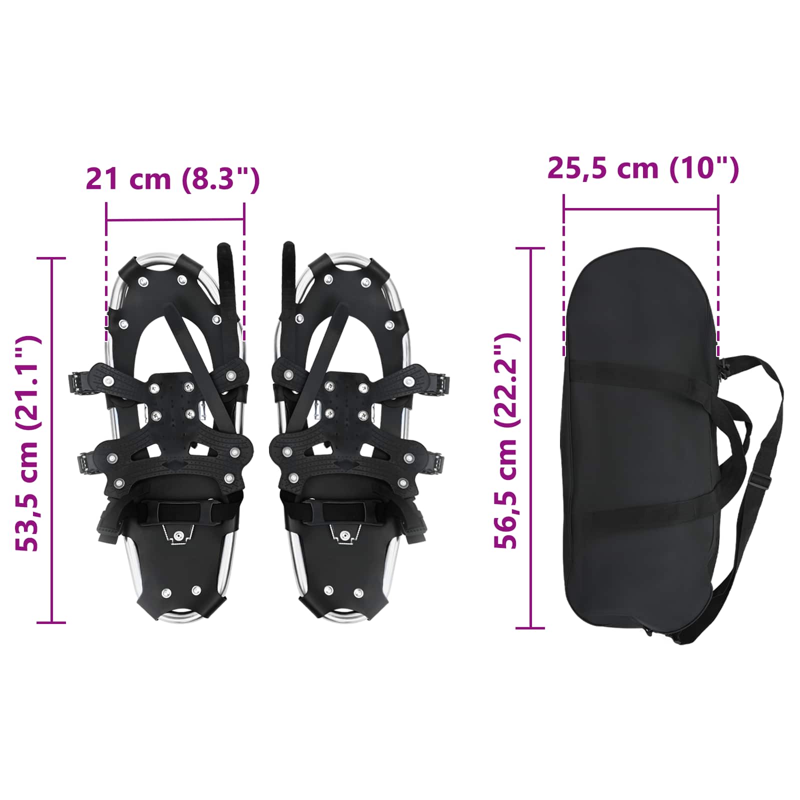 3 in 1 Snowshoes Silver and Black 21 inches Aluminum and HDPE