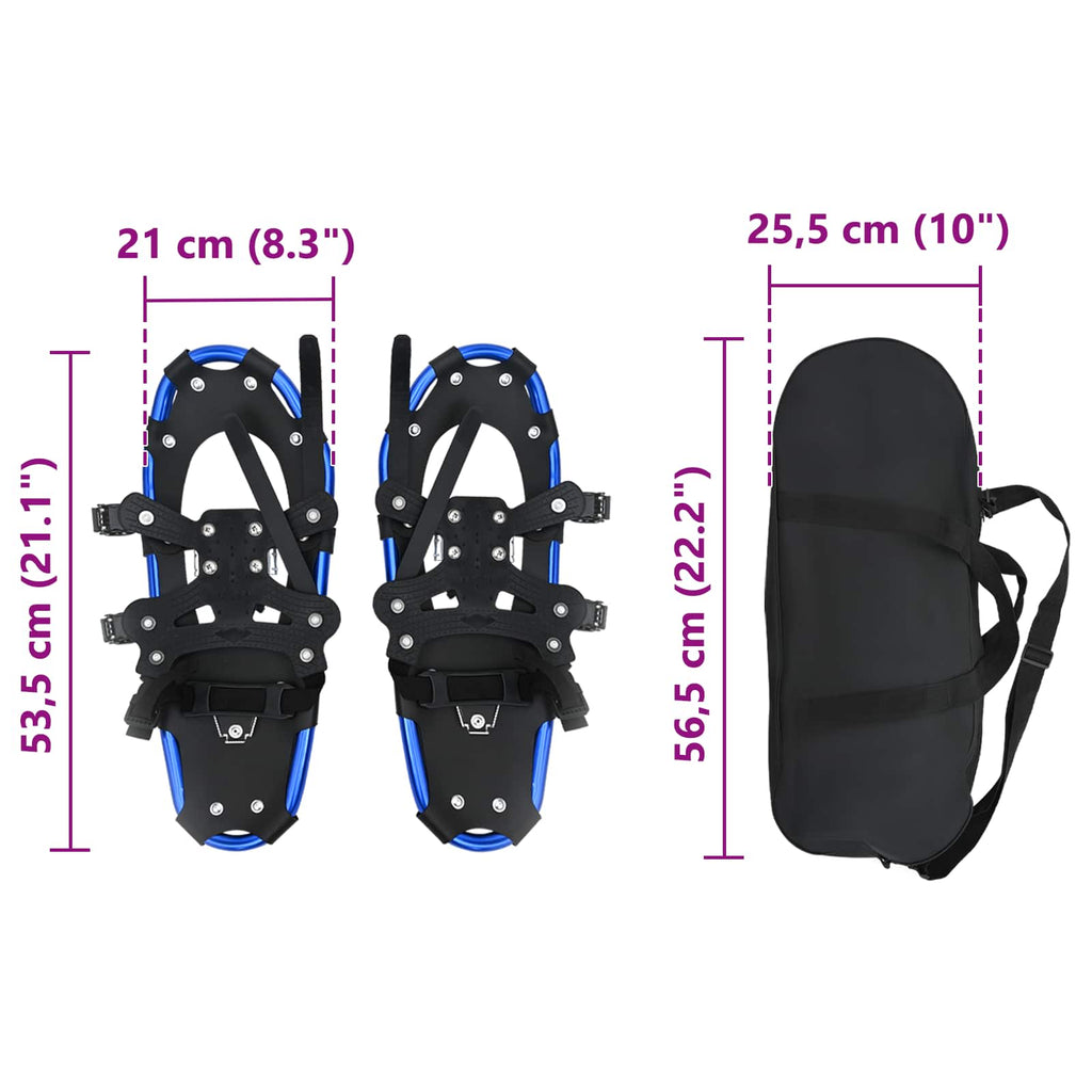 3 in 1 Snowshoes Blue and Black 21 inches Aluminum and HDPE