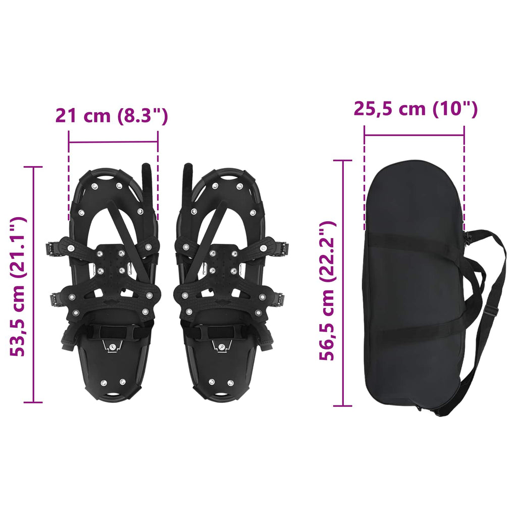 3 in 1 Snowshoes Black 21 inches Aluminum and HDPE