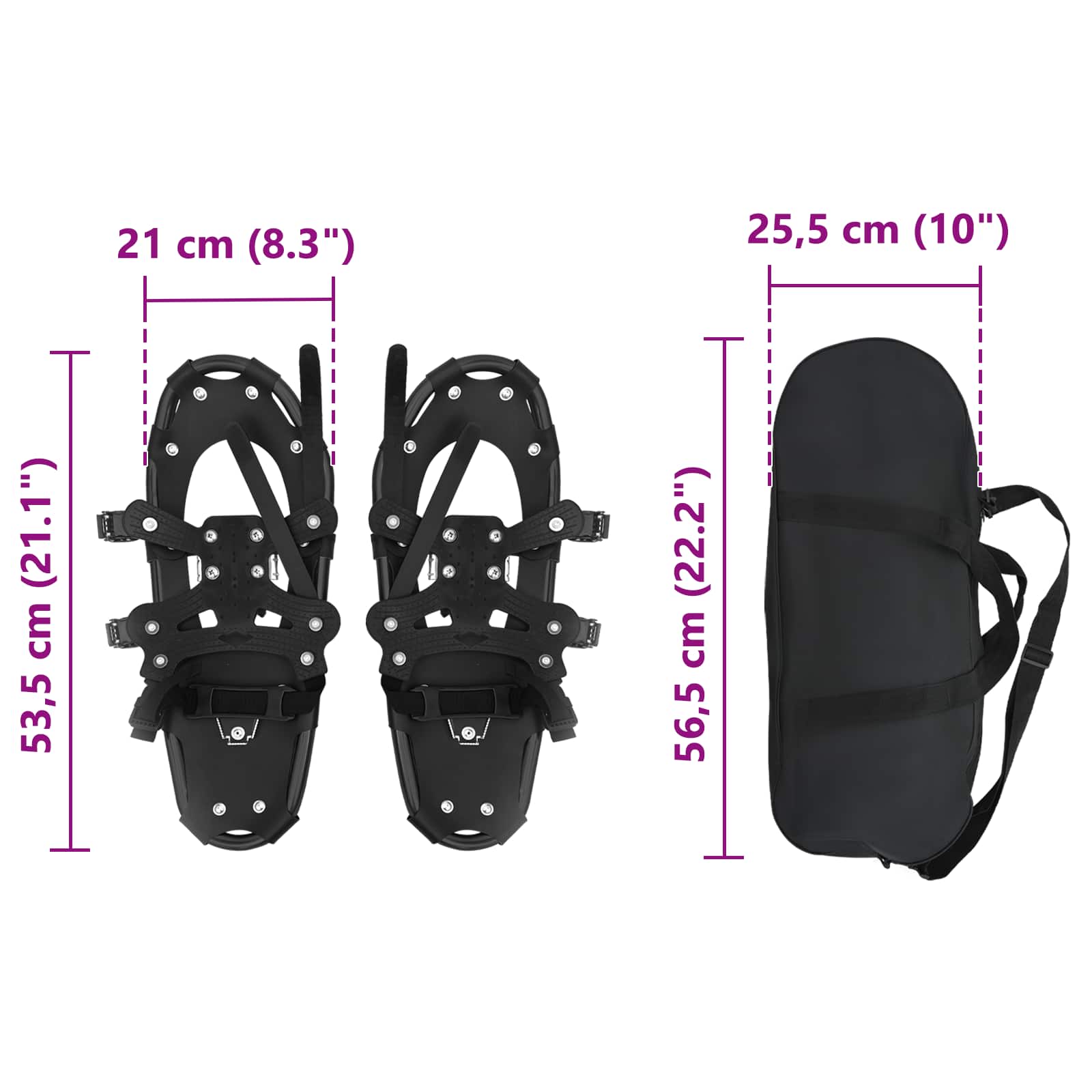 3 in 1 Snowshoes Black 21 inches Aluminum and HDPE