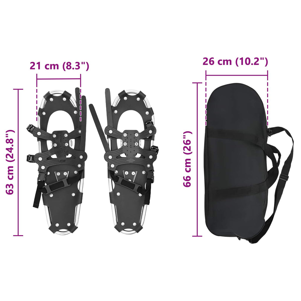 3 in 1 Snowshoes Silver and Black 25 inches Aluminum and HDPE