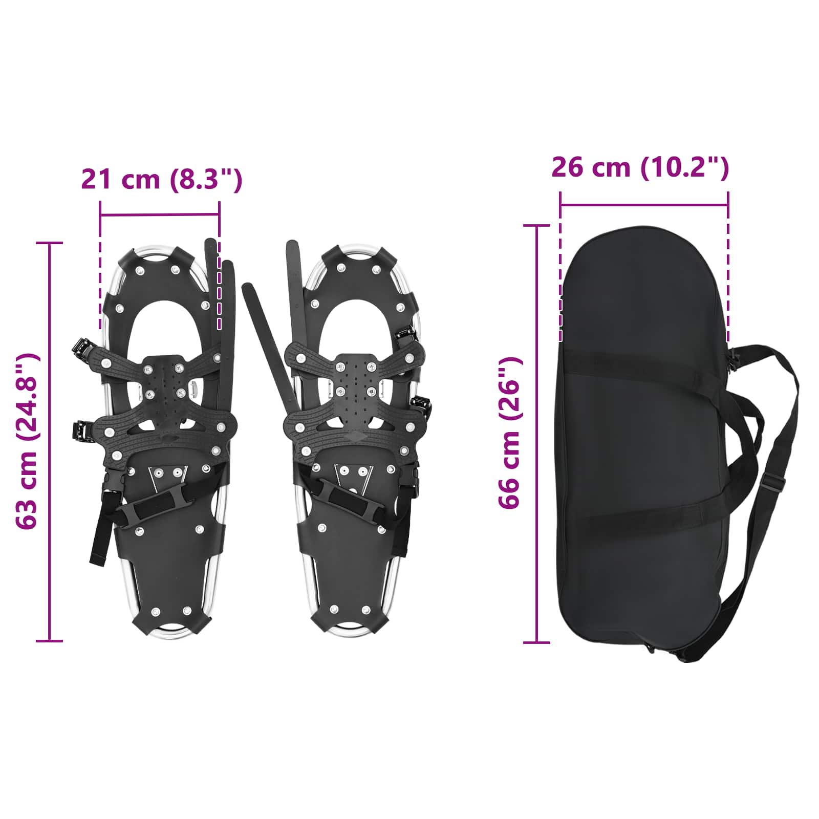 3 in 1 Snowshoes Silver and Black 25 inches Aluminum and HDPE
