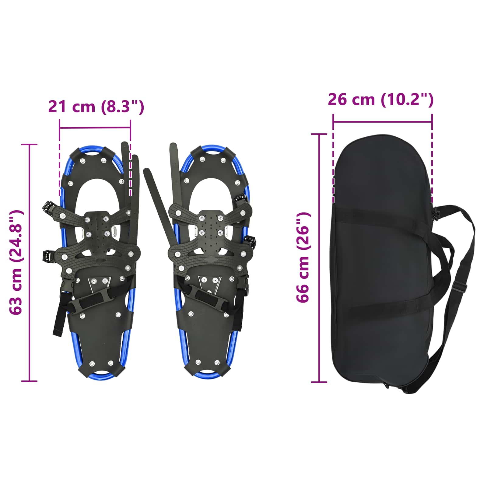 3 in 1 Snowshoes Blue and Black 25 inches Aluminum and HDPE