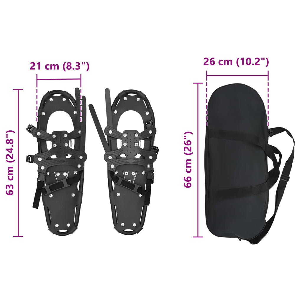 3 in 1 Snowshoes Black 25 inches Aluminum and HDPE