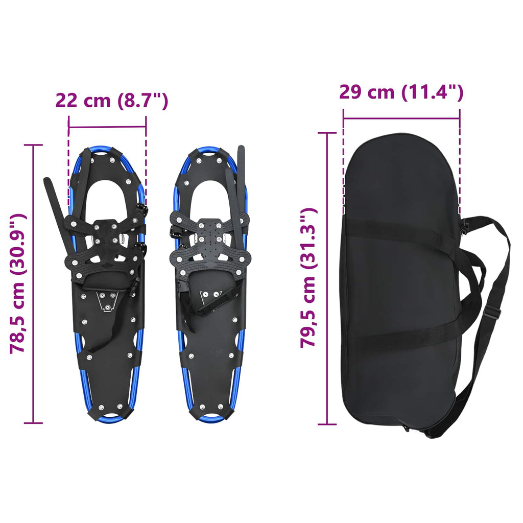 3 in 1 Snowshoes Blue and Black 30 inches Aluminum and HDPE