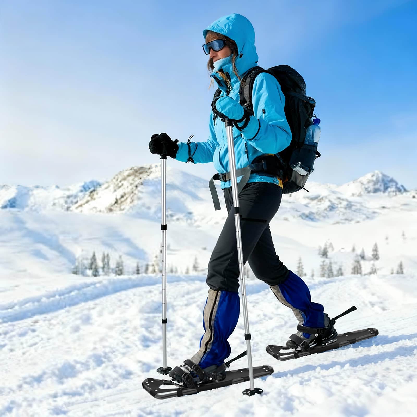 3 in 1 Snowshoes Black 30 inches Aluminum and HDPE